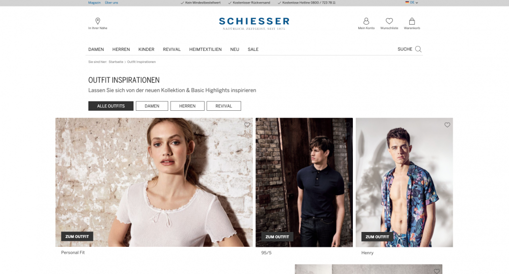 Inspirationsseite bei Schiesser