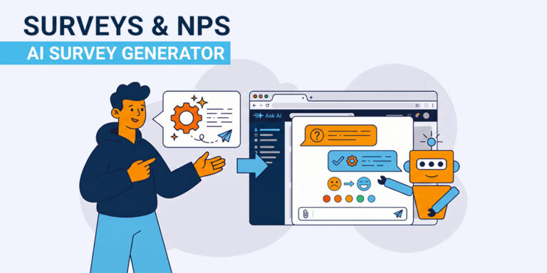 AI survey generator creating customer feedback and NPS forms in a browser interface.