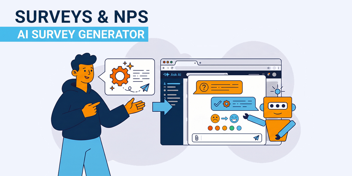 AI survey generator creating customer feedback and NPS forms in a browser interface.