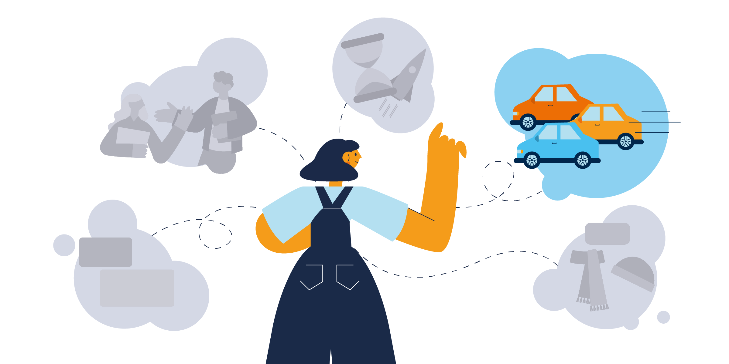 Illustration: Personalisiertes Online-Einkaufserlebnis mit Chat-Funktion.