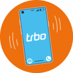 Vibrating smartphone icon with "trbo" on screen, on an orange circle.