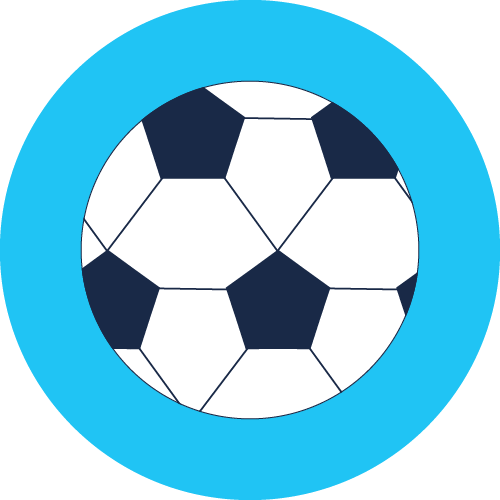 Icon of a black and white soccer/football within a blue ring, representing the sports industry.