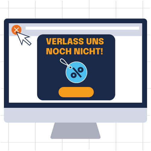 Computerscreen mit dunkelblauem Exit-Popup und Rabatt-Icon