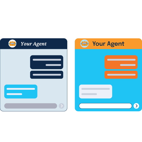 Two stylized chat window interfaces displaying chat bubbles labeled Your Agent
