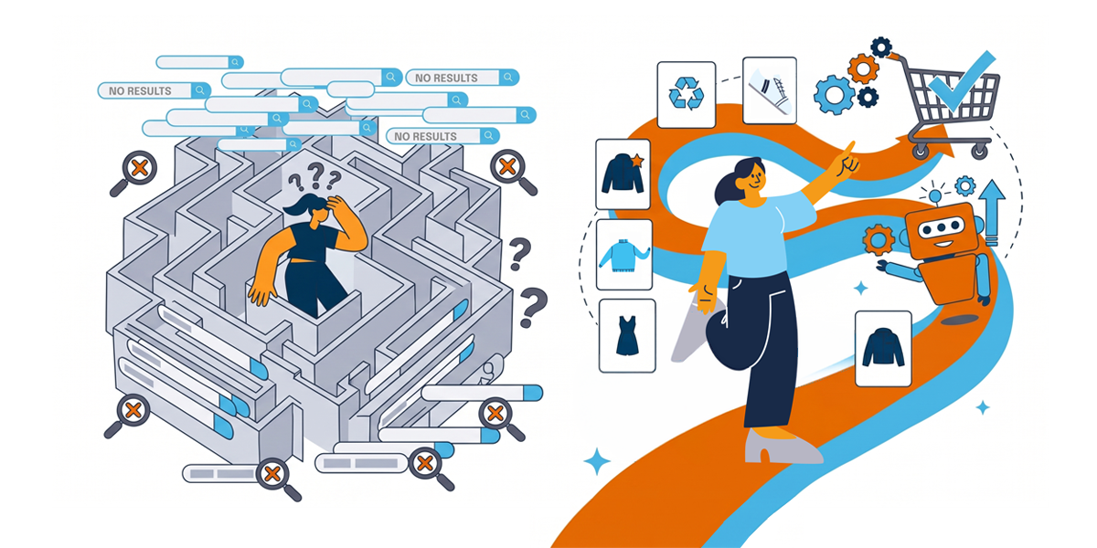 Illustration of a person and a robot connected by a circular arrow, representing the 24/7 cycle of human strategy and automated data optimization.